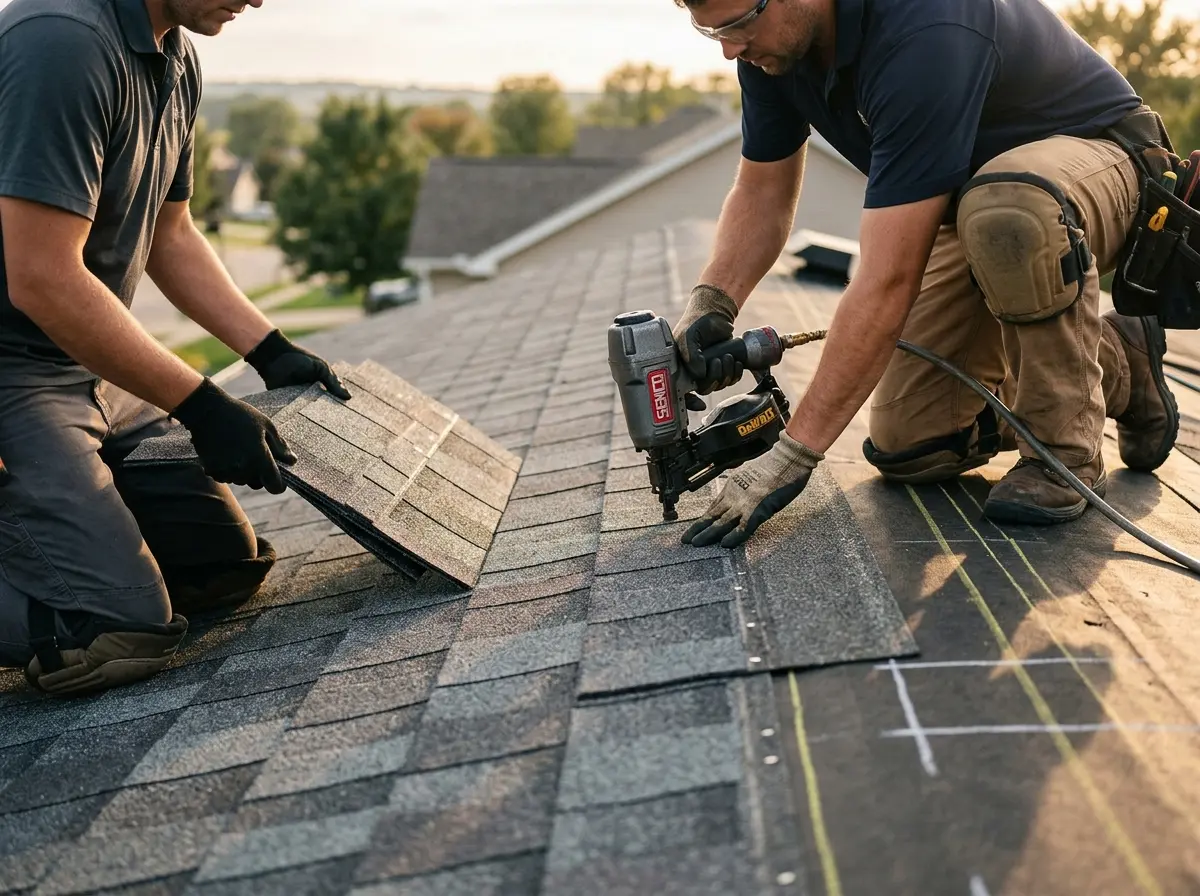 Professional roofer working on a residential roof in Gold Canyon